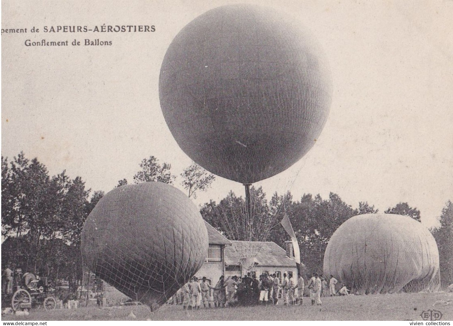 Saint Cyr école (78) Sapeurs Aérostiers En Campagne 1915 Tampon 1er Groupe Aérostiers Transport Gonflement Départ Ballon - Guerre 1914-18