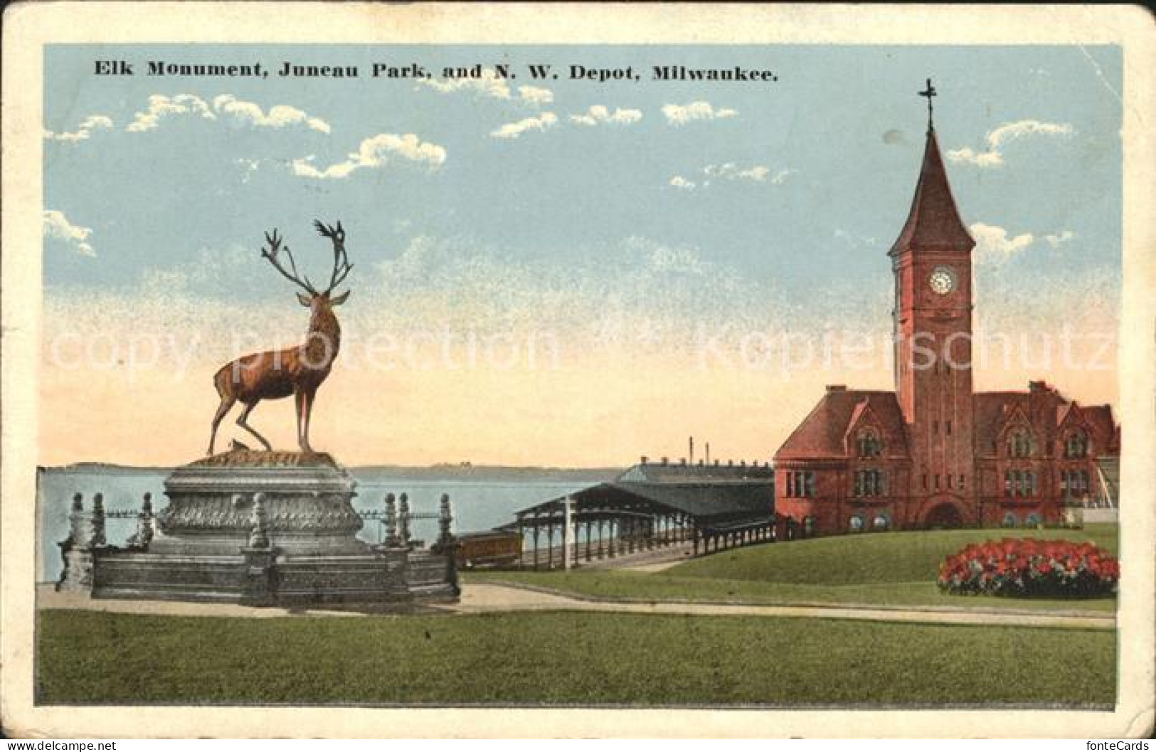 11690384 Milwaukee_Wisconsin Elk Monument Juneau Park NW Depot - Other & Unclassified