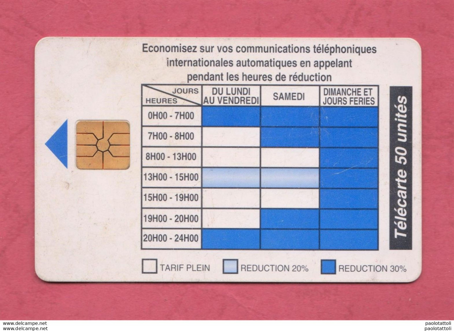 Benin- PTT- Used Phone Card With Chip, 50 Units- Tariff Timetable, Fasce Orarie.Exp. 9.1996 - Bénin
