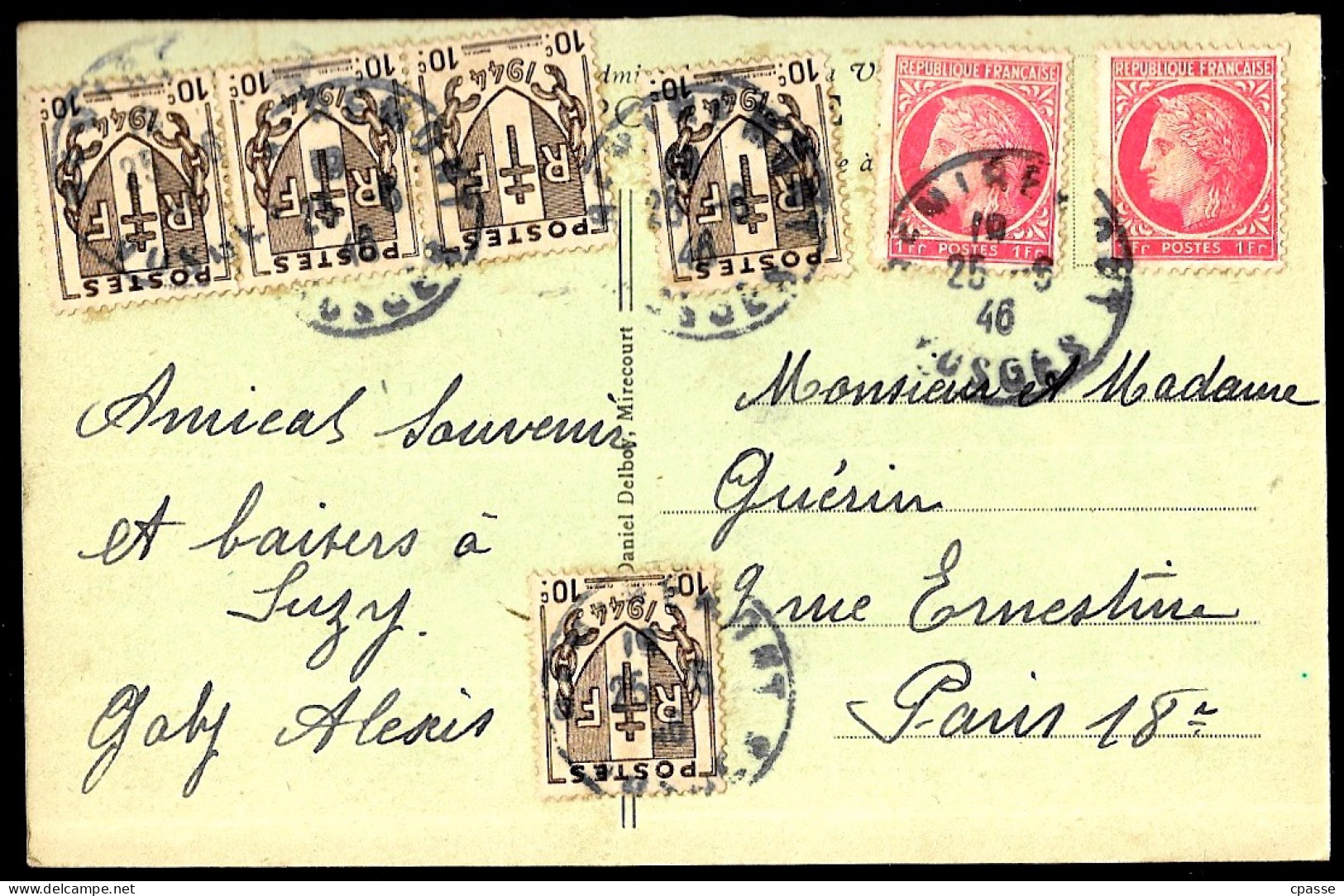 1946 CPA Avec Affranchissement Composé (7 Timbres) "Chaînes Brisées" + Cérès De Mazelin...de 88 Remiremont à Paris - Lettres & Documents