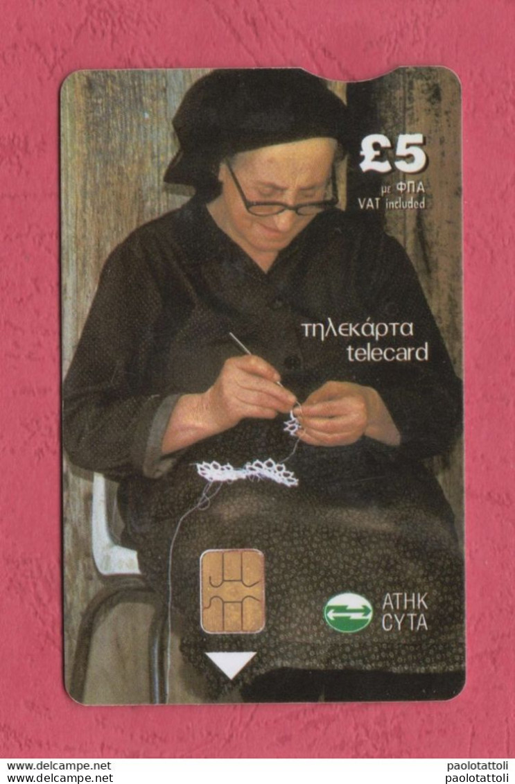 Cyprus- Artigianato Locale, Anziana Lavora All'uncinetto. Local Craft, Old Woman Is Crocheting.5 Cyprus Lira. - Chypre