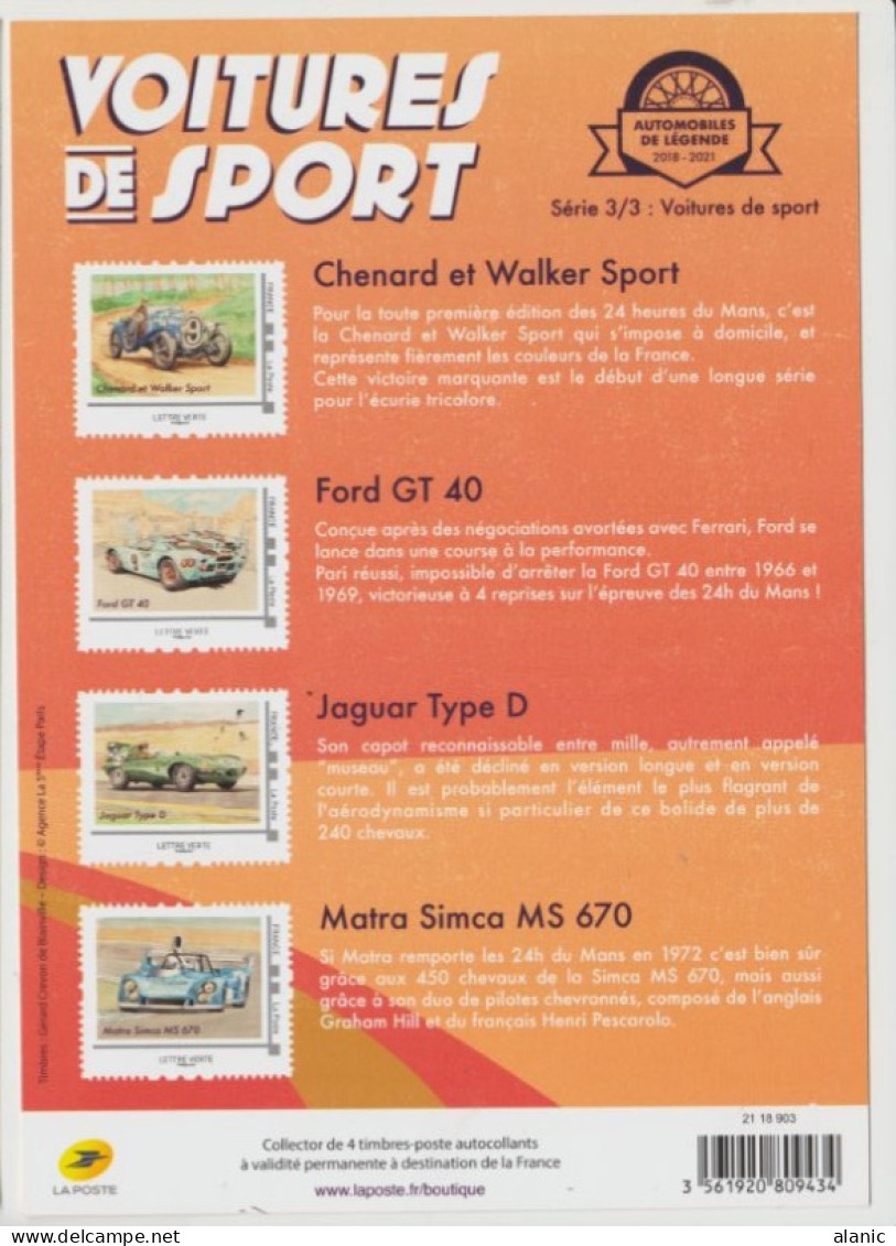 FRANCE-COLLECTOR-Voitures De Sport - Neuf - 4  VP -SERIE 3/3 Chenard & Wlaker Sport- Ford GT-Jaguar Type D-Matra Simca - Collectors