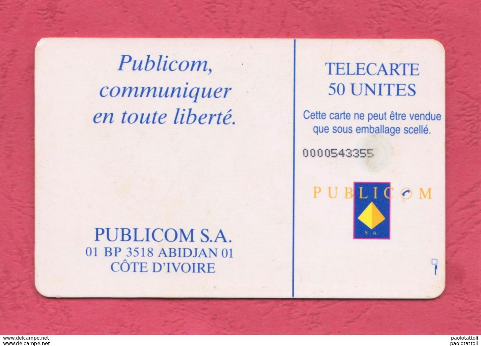 Cote D'Ivoire, Costa D'Avorio. Used Phone Card With Chip. Publicom 50units. - Côte D'Ivoire