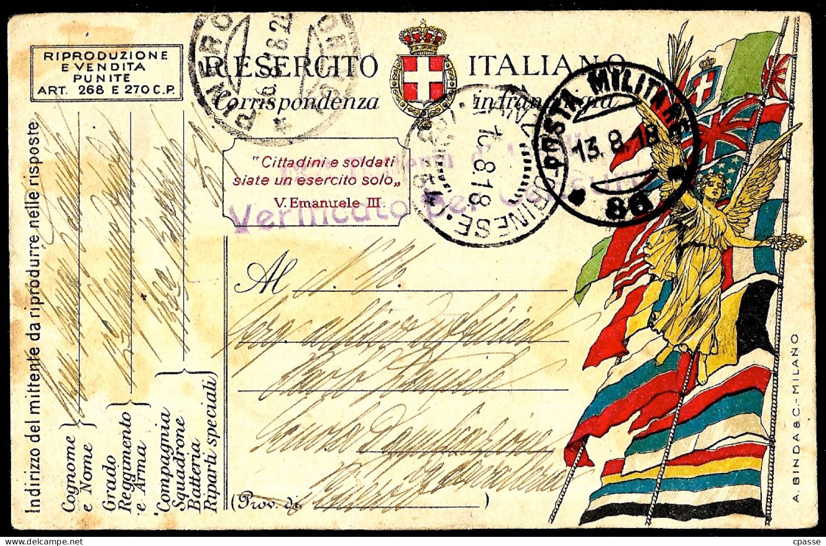 1918 CPA RESERCITO ITALIANO POSTA MILITARE Verificato (Censure) ** Guerre 1914 - Poste Militaire (PM)