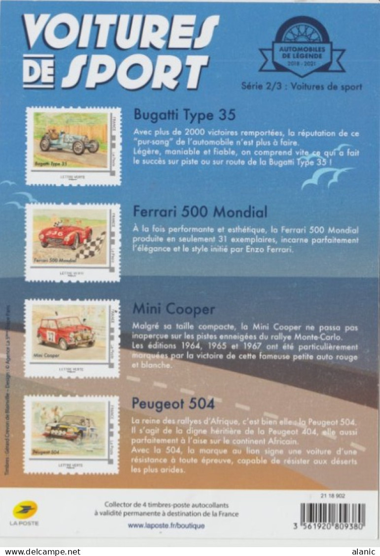 FRANCE-COLLECTOR-Voitures De Sport - Neuf - 4  VP -2018/2021-Bugati-Ferrari-Mini Cooper-Peugeot 504- - Collectors