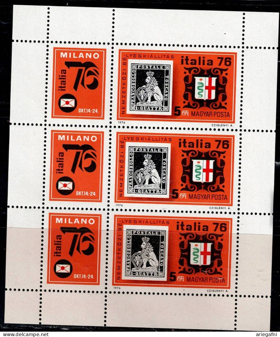 HUNGARY 1976 INTERNATIONAL STAMP EXHIBITION HAFNIA 76 ITALY MINI SHEET MI No 3143 MNH VF !! - Blocks & Kleinbögen