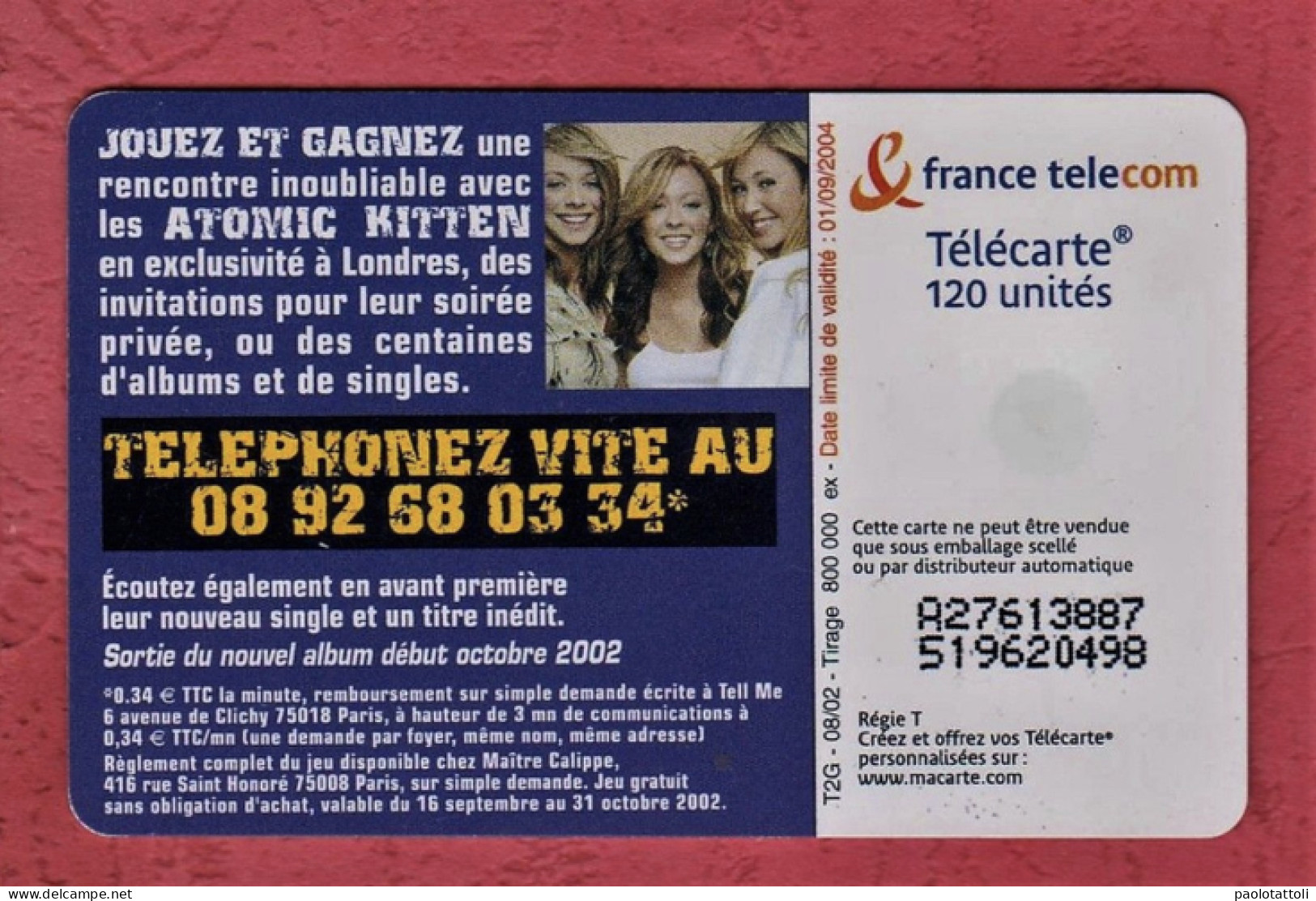 France Telecom- Atomic Kitten- Used Phonecards With Chips. 120 Units- Exp. 01.09.2004 - 2004