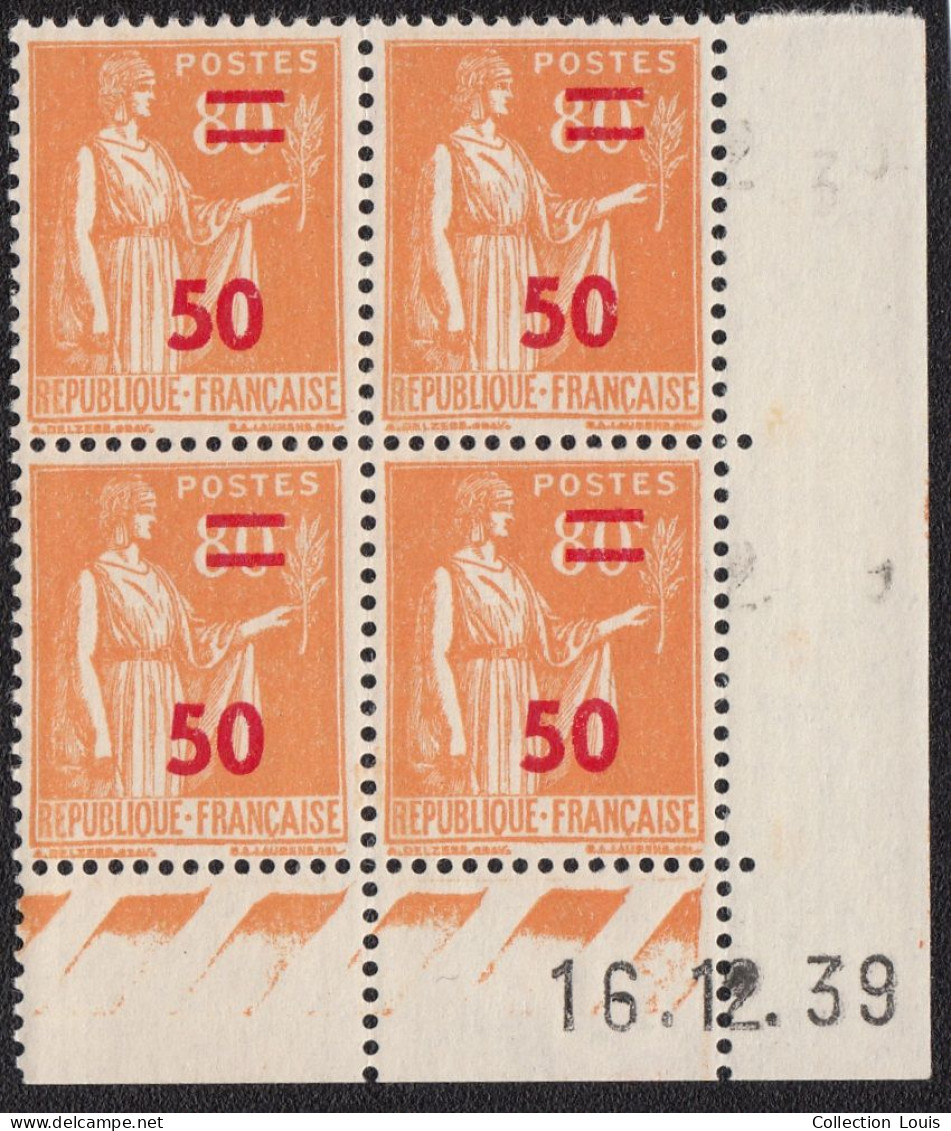 COIN DATÉ 1939 TIMBRE Type Paix N°481 Y&T 50c Sur 80c Orange (X4) Neufs - 1930-1939