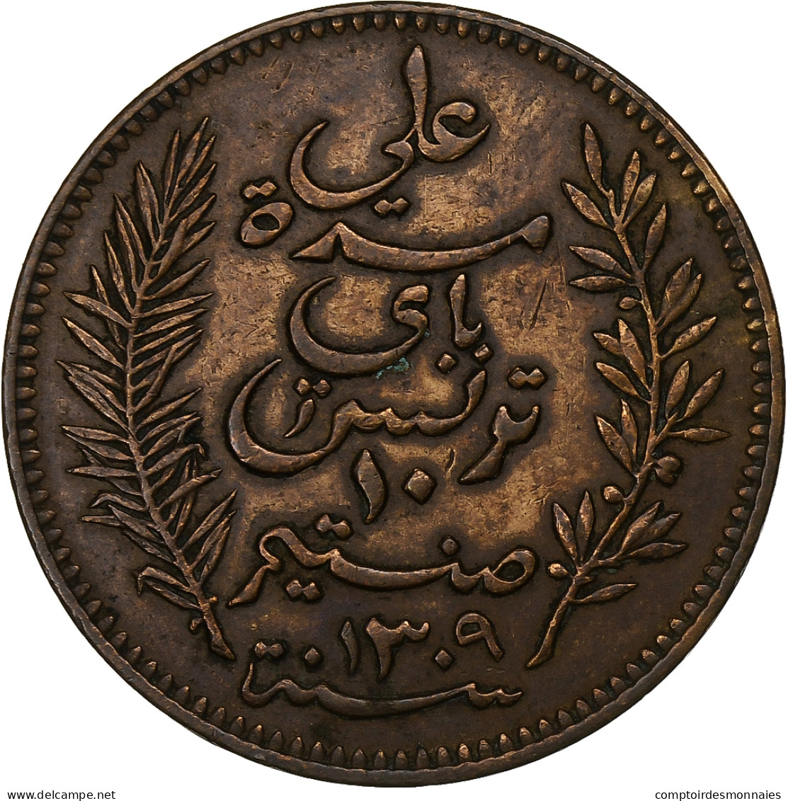 Tunisie, Ali Bey, 10 Centimes, 1892/AH1309, Paris, Bronze, TTB, KM:222 - Tunesië