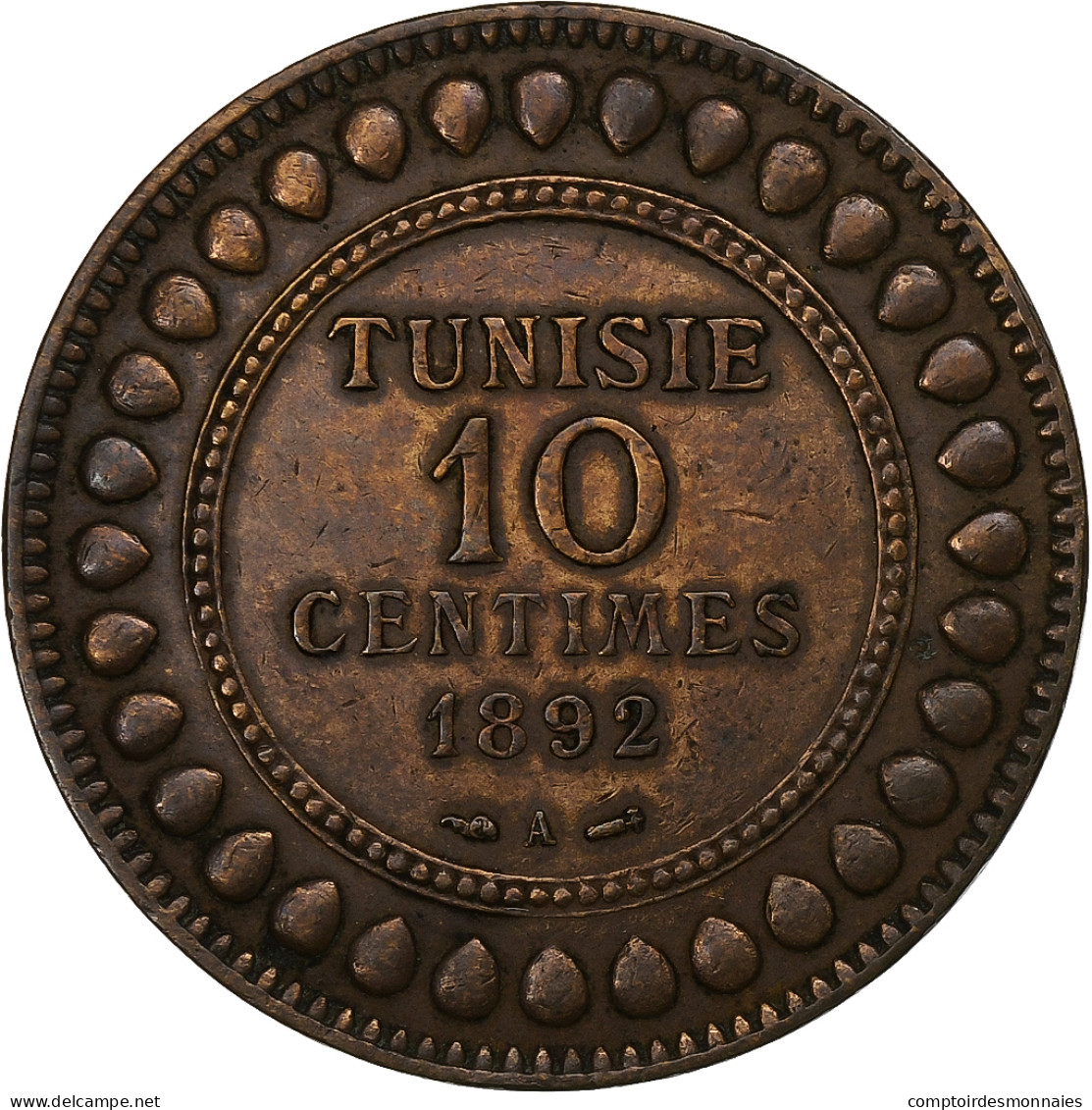 Tunisie, Ali Bey, 10 Centimes, 1892/AH1309, Paris, Bronze, TTB, KM:222 - Túnez