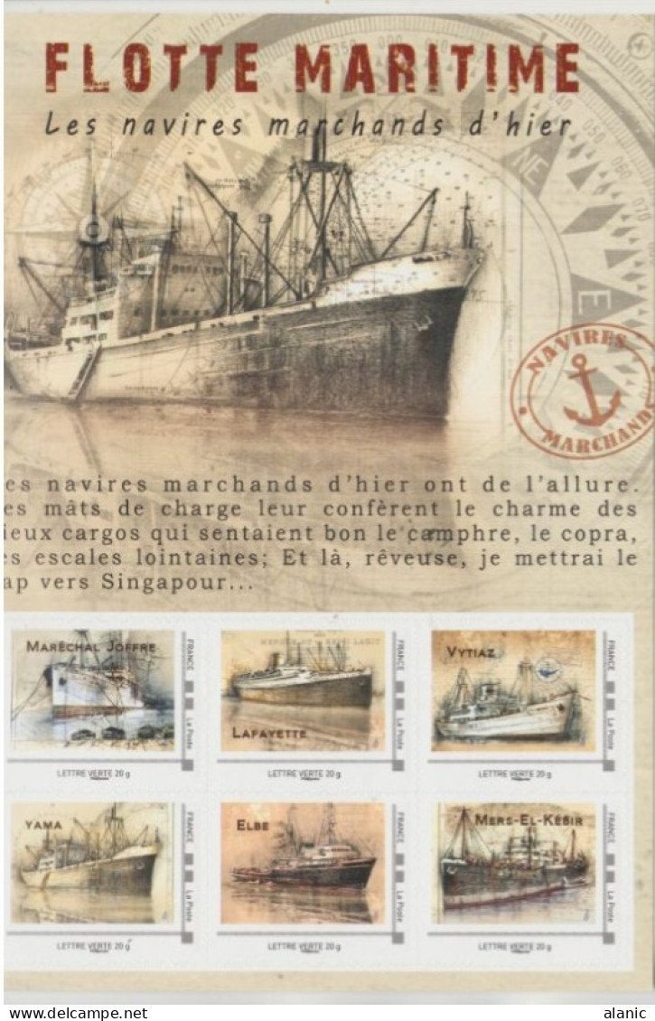 FRANCE-COLLECTOR- 2017 "FLOTTE MARITIME - Les Navires Marchands D'hier -6 Timbres LV Lafayette Yama Elbe Vytiaz - Collectors