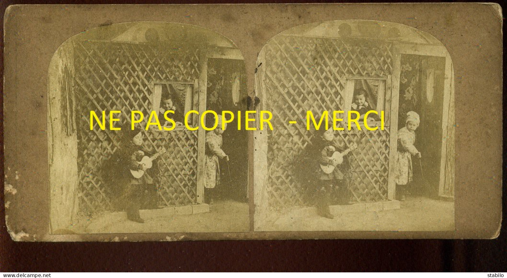 PHOTO STEREO - SCENE ENFANTINE - FORMAT 17.5 X 8.3 CM  - Stereoscopic