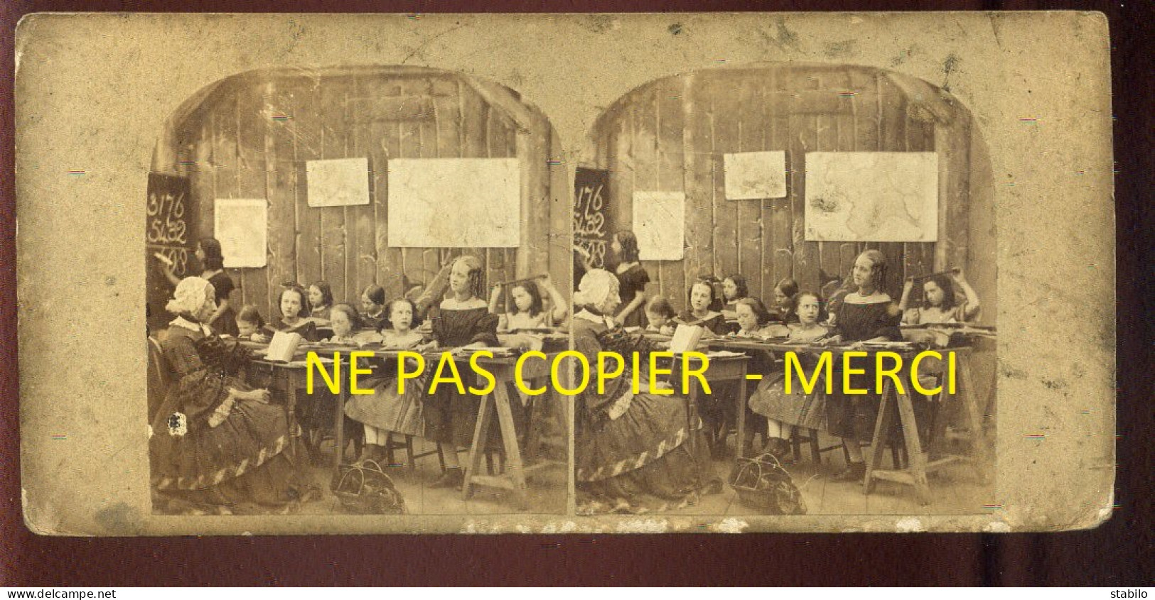 PHOTO STEREO - A L'ECOLE - FORMAT 17 X 8.5 CM  - Stereoscopic