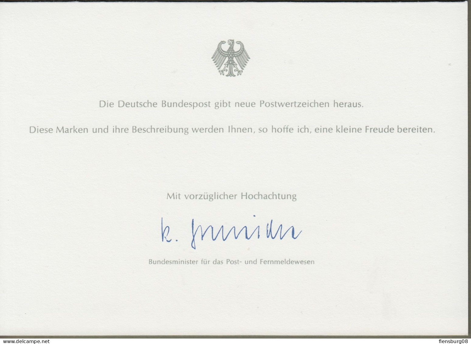 Bund: Minister Card - Ministerkarte Typ IV, Mi-Nr. 1104: " 150. Geburtstag Wilhelm Raabe "  X - Cartas & Documentos