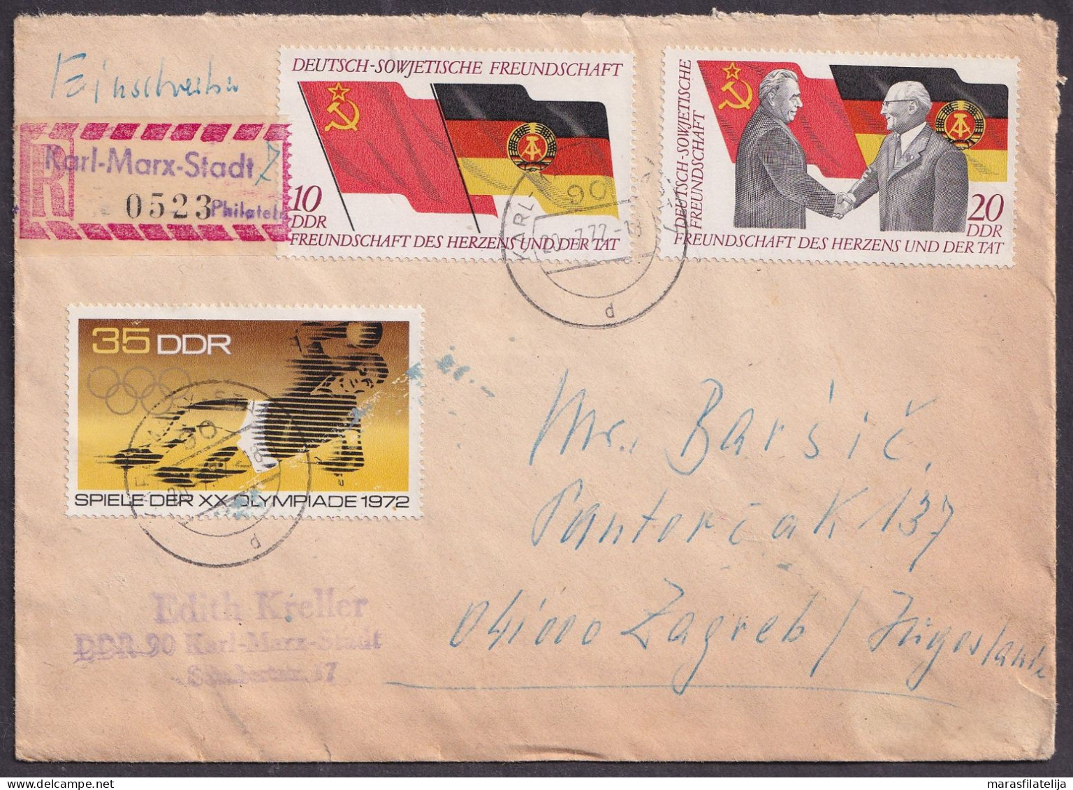 East Germany DDR 1972, German - Soviet Friendship, Letter To Yugoslavia - Sonstige & Ohne Zuordnung