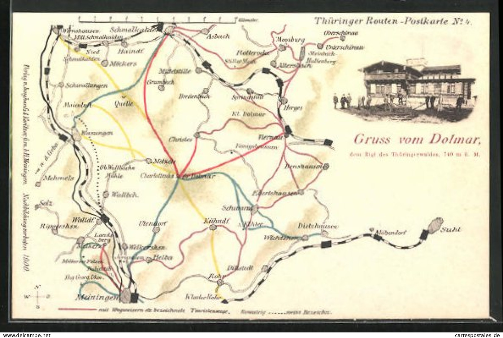 AK Dolmar, Thüringer Routen-Postkarte Nr. 4, Landkarte  - Maps