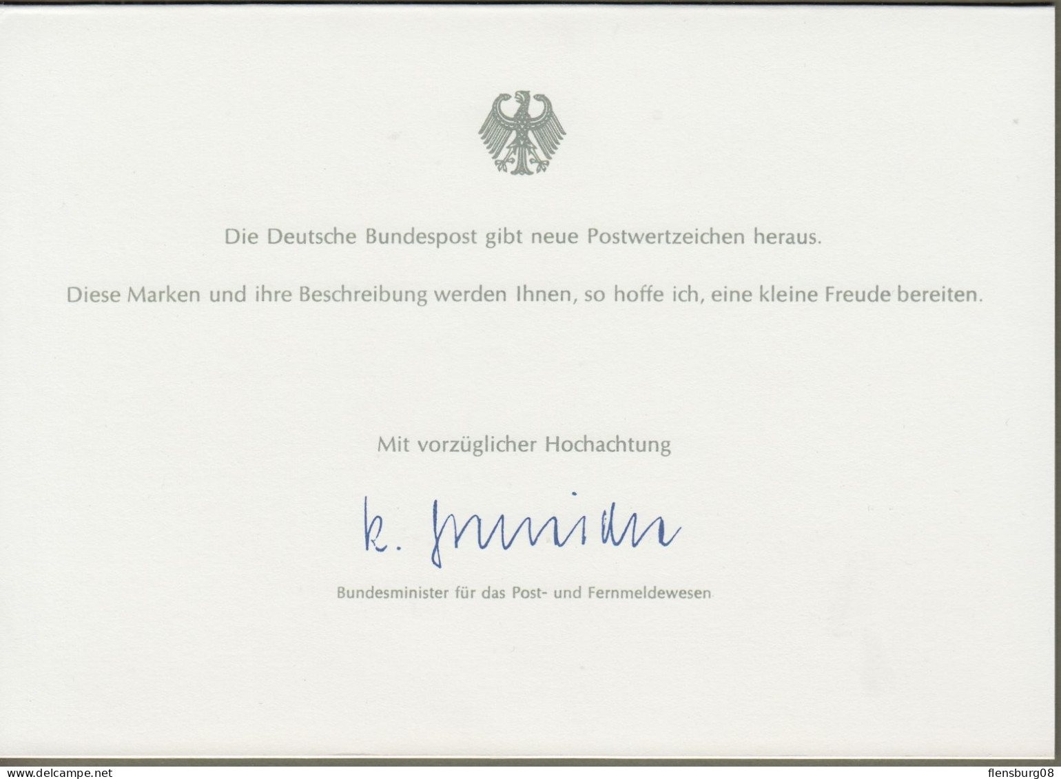 Bund: Minister Card - Ministerkarte Typ IV, Mi-Nr. 1117: " 20 Jahre Antarktis-Vertrag "  X - Briefe U. Dokumente