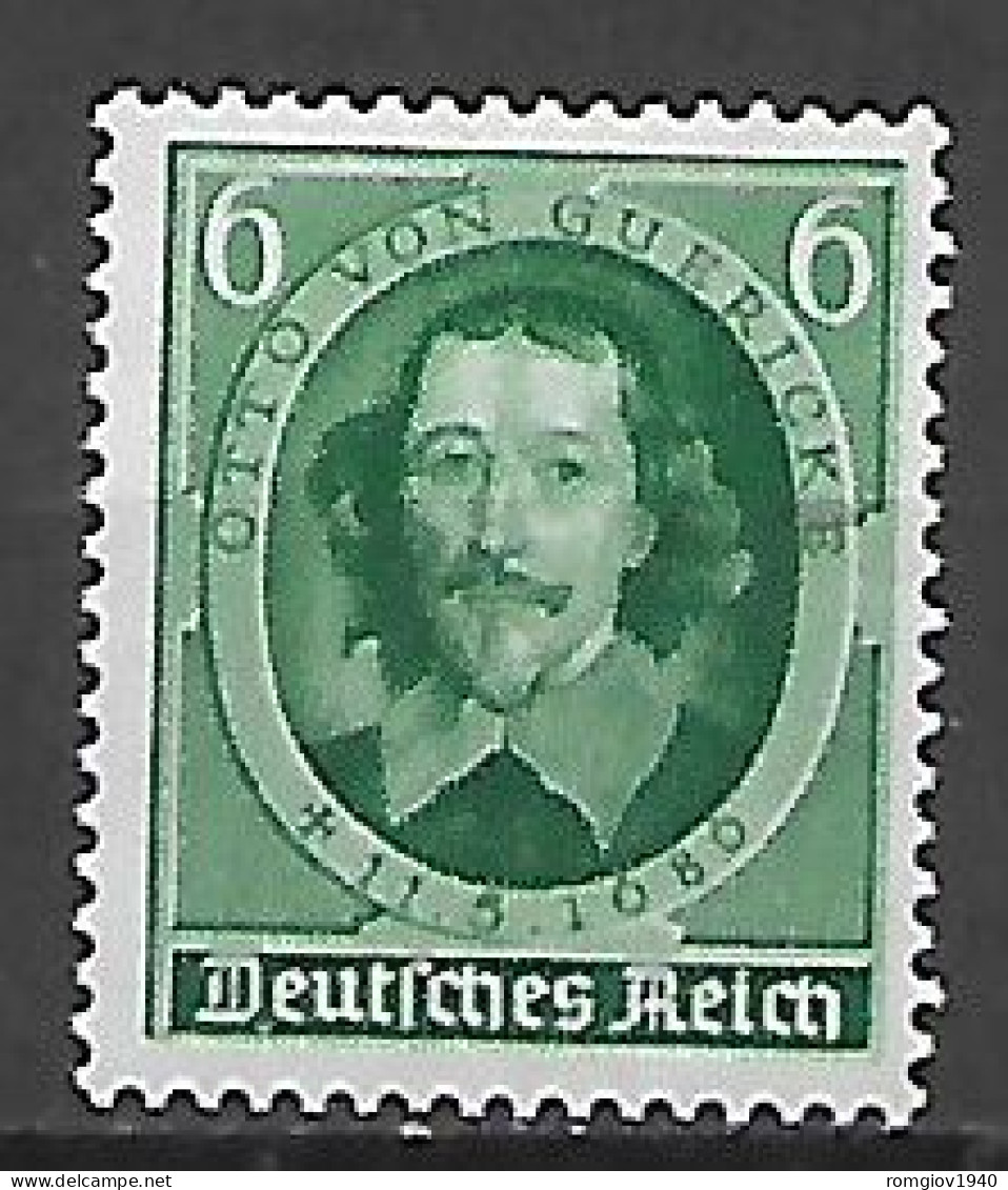 GERMANIA REICH TERZO REICH 1936 ANNIVERSARIO DELLA MORTE DI OTTO VON GUERICKE UNIF. 564 MNH XF - Unused Stamps