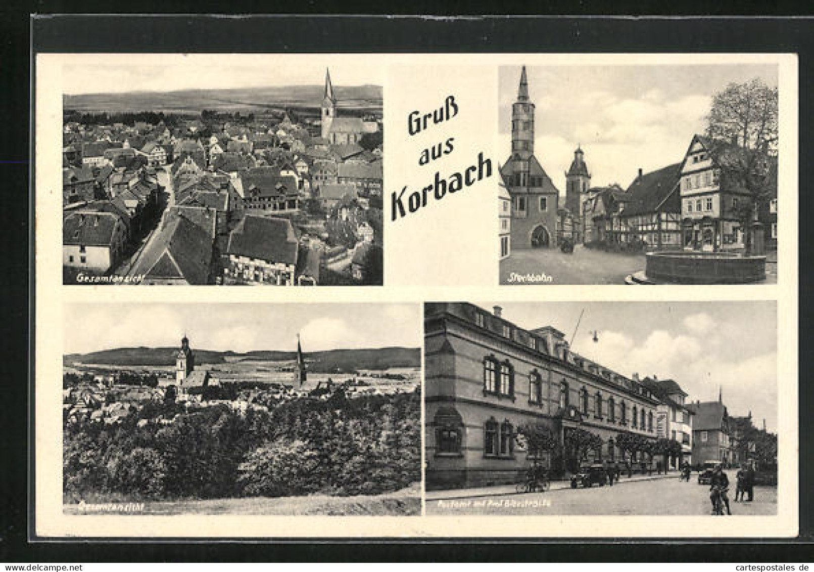 AK Korbach, Stechbahn Mit Geschäft Und Brunnen, Postamt Und Prof. Bierstrasse, Gesamtansicht  - Korbach