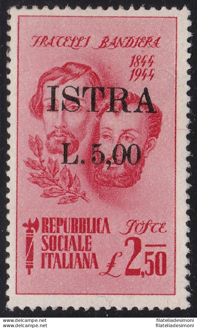 1945 ISTRIA; N. 33 - 5 Lire Su 2,50 Carminio - MNH** - Andere & Zonder Classificatie