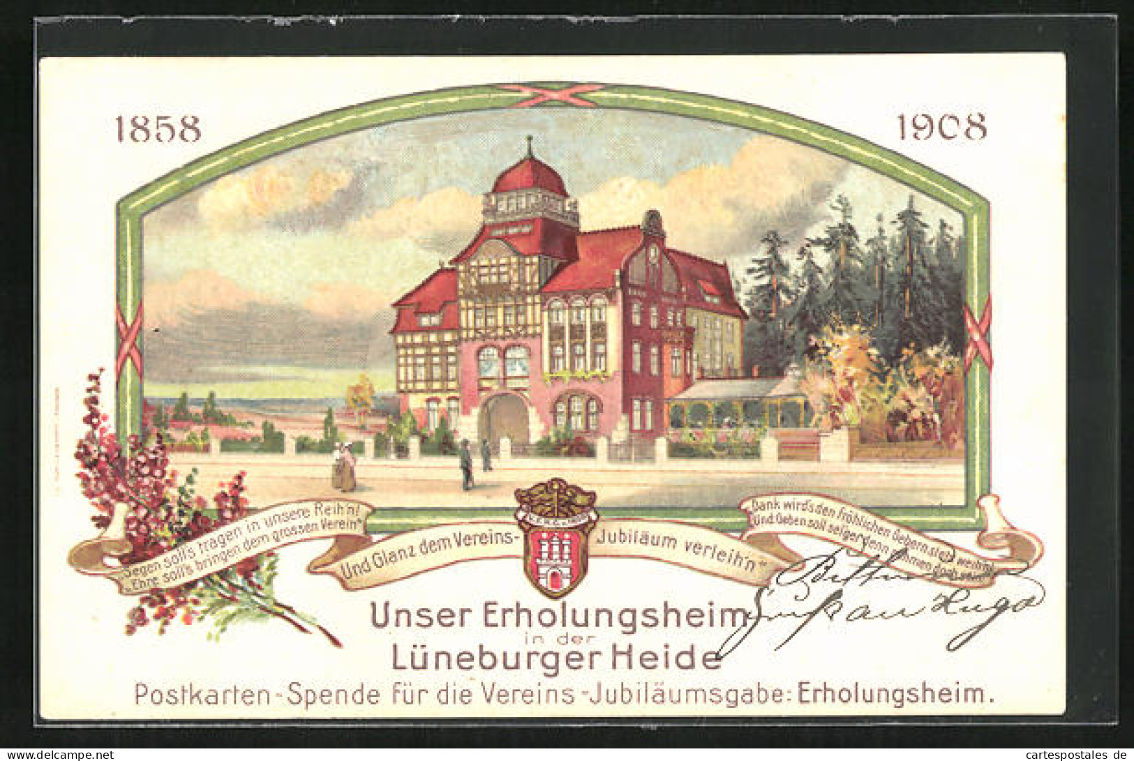 Lithographie Walsrode, Lüneburger Heide, Erholungsheim Des Vereins Für Handlungs-Commis 1858-1908  - Walsrode