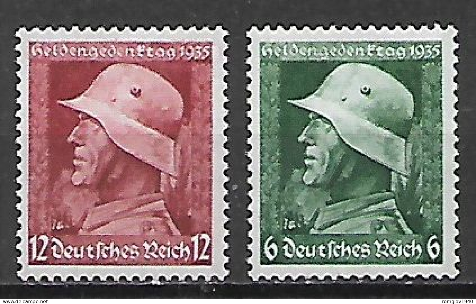 GERMANIA REICH TERZO REICH 1935 GIORNATA DEGLI EROI DELLA GRANDE GUERRA UNIF. 528-529 MNH XF - Unused Stamps