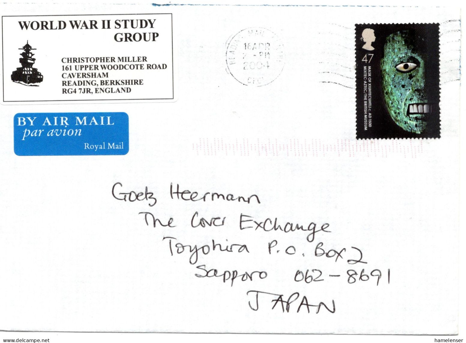 78413 - Grossbritannien - 2004 - 47p The British Museum EF A LpBf READING MAIL CENTRE -> Japan - Storia Postale