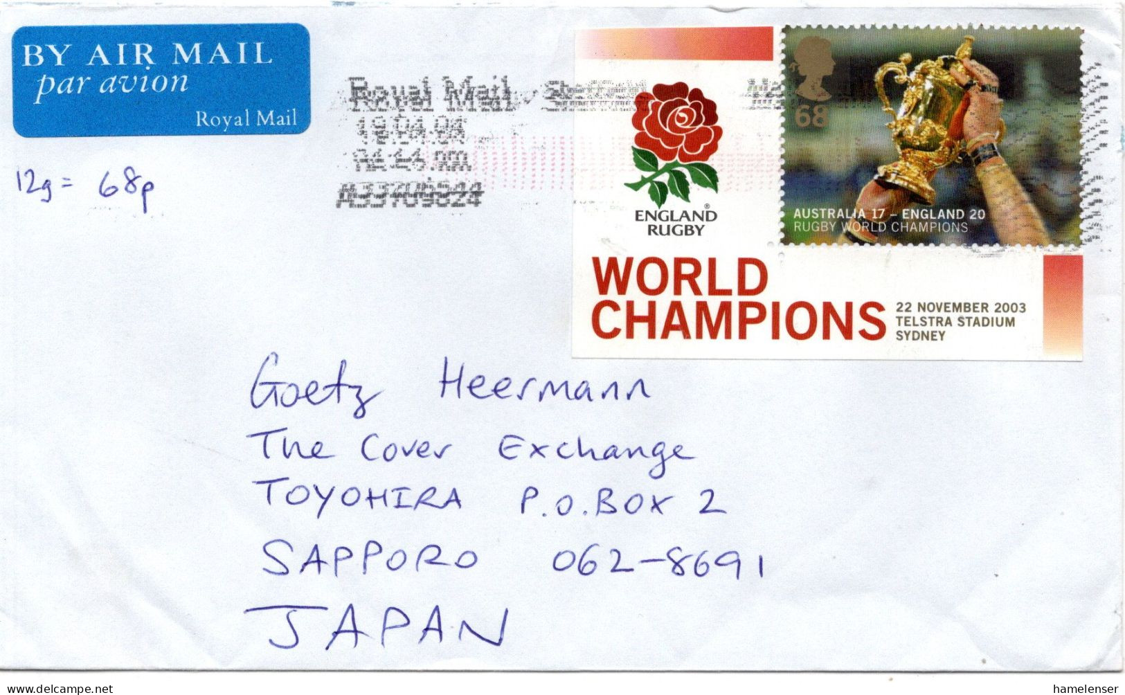 78414 - Grossbritannien - 2004 - 68p Rugby-WM EF A LpBf SHEFFIELD - ... -> Japan - Rugby