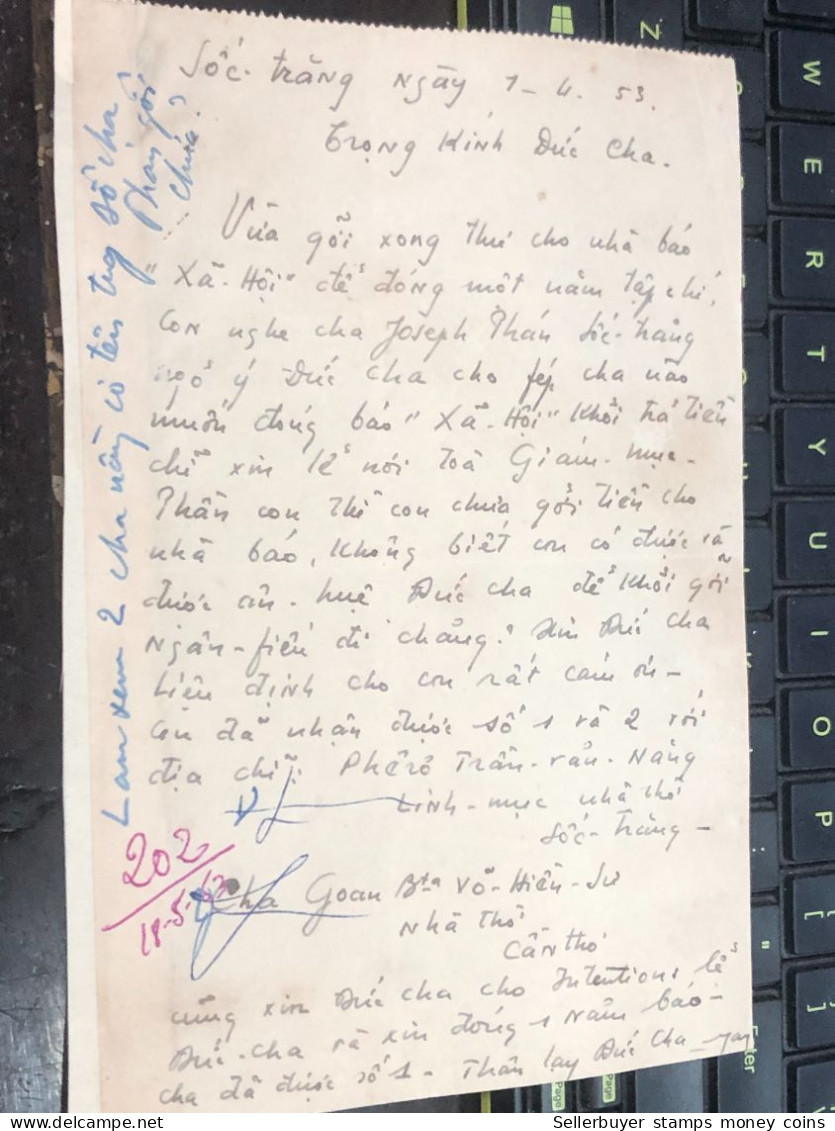 Soth Vietnam Letter-sent Mr Ngo Dinh Nhu -year-18 /5/1952 No-202- 1pcs Paper Very Rare - Historical Documents