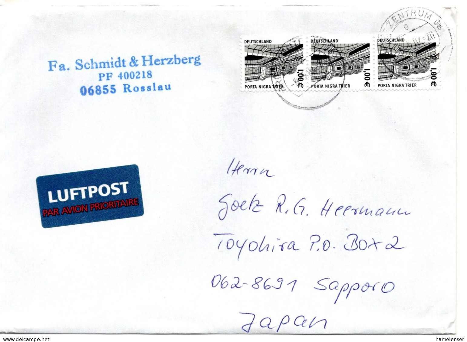 78420 - Bund - 2004 - 3@€1,00 SWK A LpBf BRIEFZENTRUM 06 -> Japan - Lettres & Documents