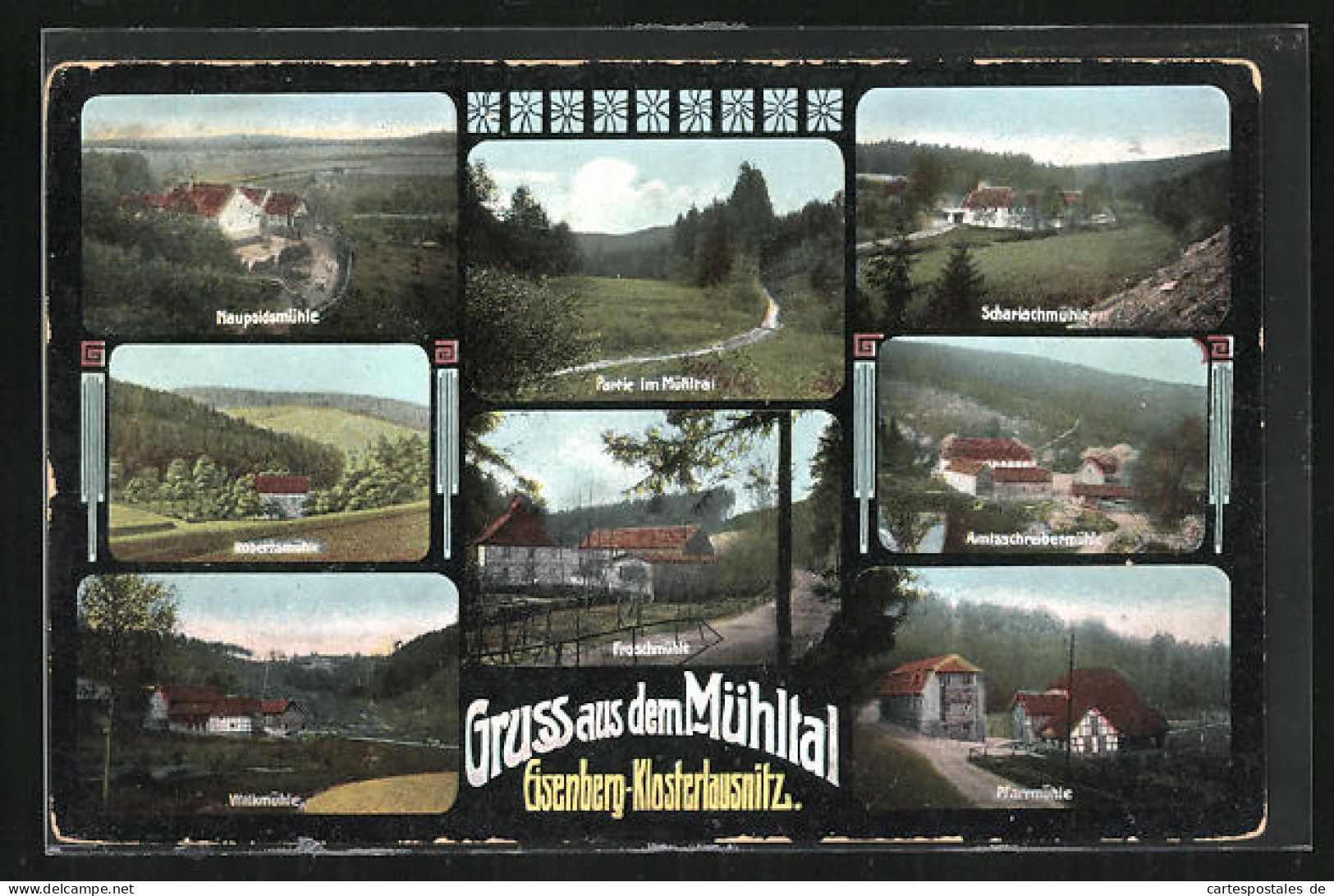 AK Eisenberg-Klosterlausnitz, Waldhotel Pfarrmühle Im Mühltal, Café Robersmühle, Hotel Walkmühle  - Eisenberg