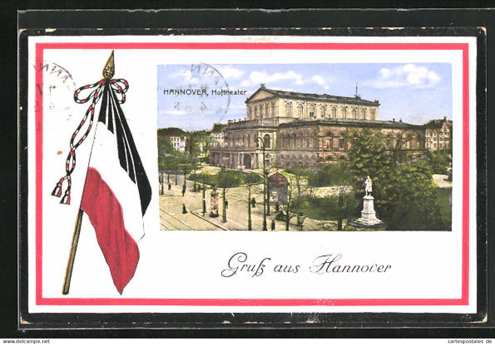Passepartout-AK Hannover, Hoftheater, Flagge  - Théâtre