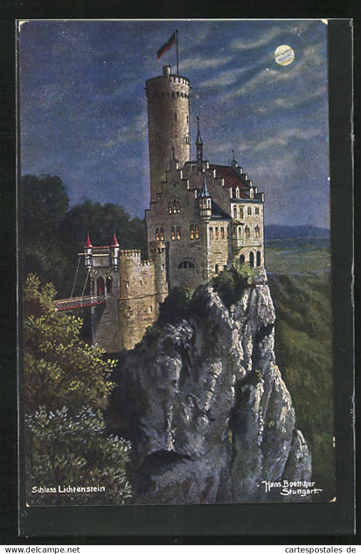 Künstler-AK Hans Boettcher: Lichtenstein, Schloss Lichtenstein Im Mondschein  - Boettcher, Hans