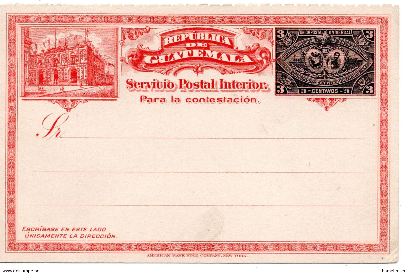78426 - Guatemala - 1897 - 3c Ausstellung GAKte, Ungebraucht - Guatemala