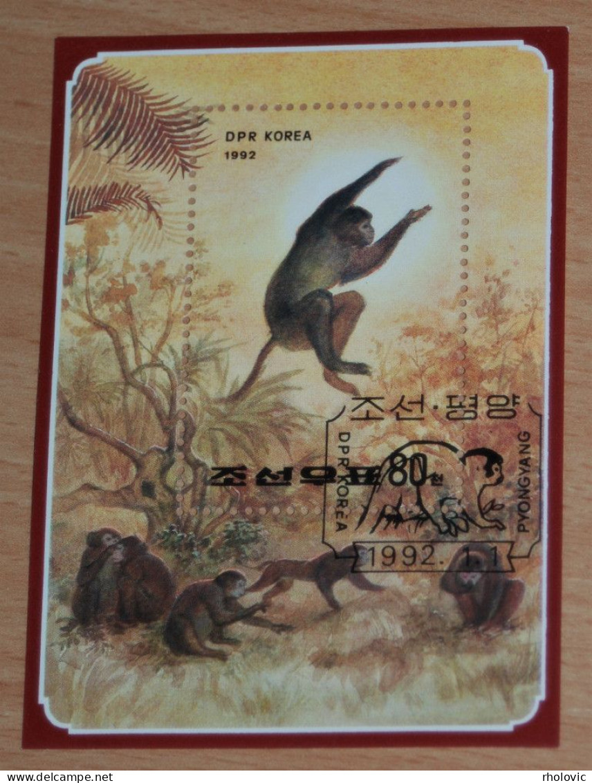 KOREA 1992, Chinese New Year, Monkeys, Animals, Fauna, Mi #B267, Souvenir Sheet, Used - Singes