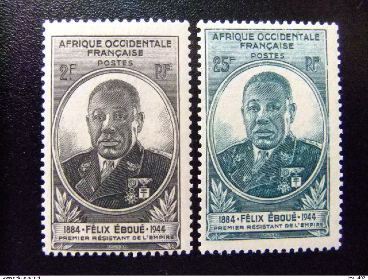 56 AFRIQUE OCCIDENTALE FRANCAISE (A.O.F.) 1945 / GOBERNADOR EBOUÉ / YVERT 2 /3 ** MNH - Unused Stamps