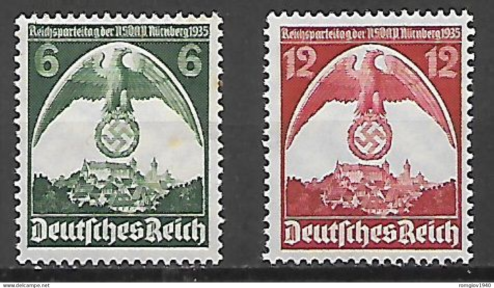 GERMANIA REICH TERZO REICH 1935 CONGRESSO NAZIONAL-SOCIALISTA A NORIMBERGA UNIF. 545-546 MNH XF - Gebruikt
