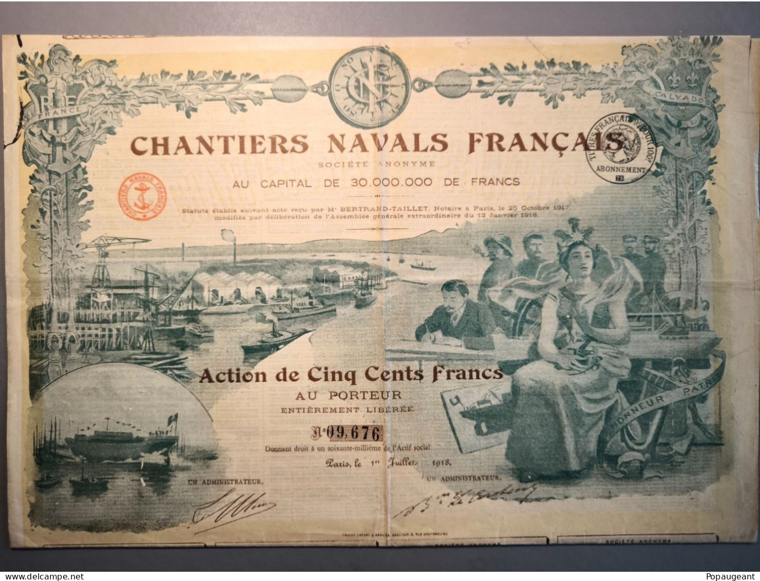 Une Action De Cinq Cents Francs Au Porteur "Chantiers Navals Français" - Scheepsverkeer