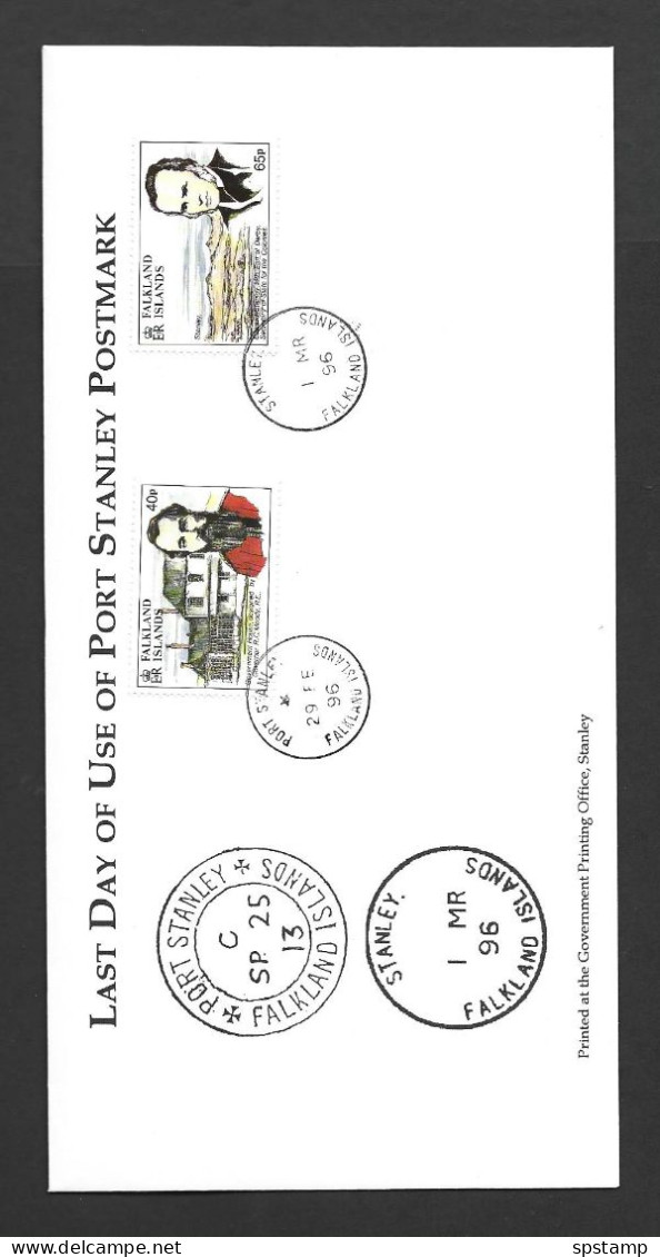 Falkland Islands 1996 Last Day Of Use Of Port Stanley Postmark Special Cover , Founding Of Stanley Franking - Falkland Islands