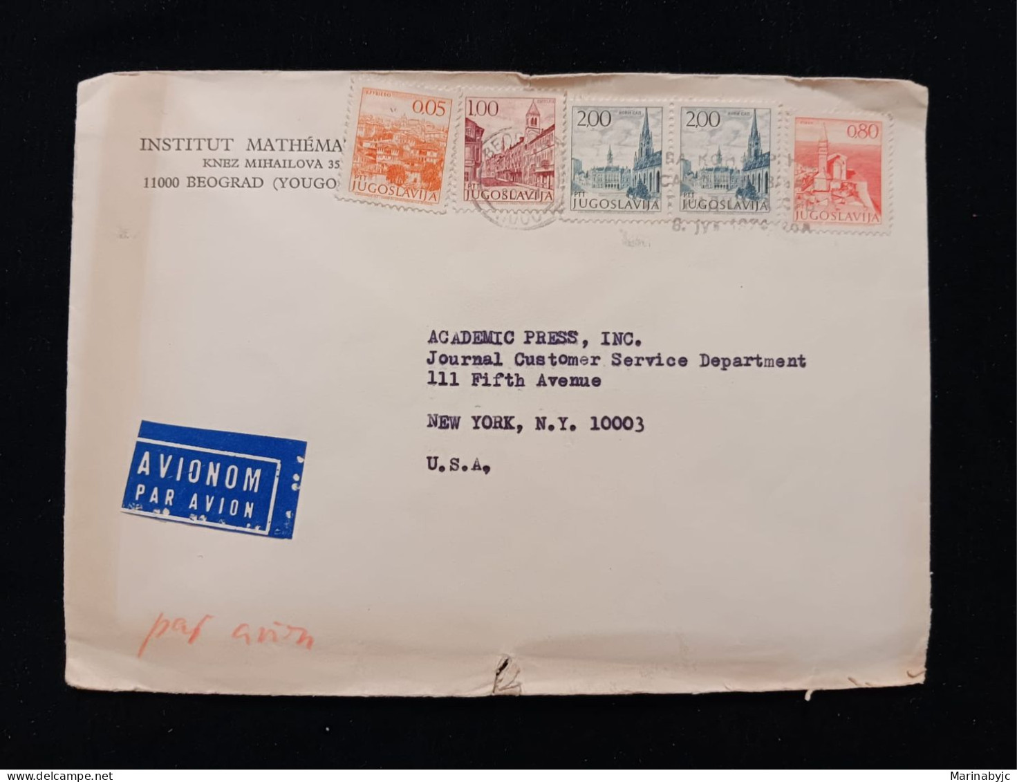 C)1974, YUGOSLAVIA, AIR MAIL, COVER SENT TO THE UNITED STATES, MULTIPLE STAMPS - Otros & Sin Clasificación