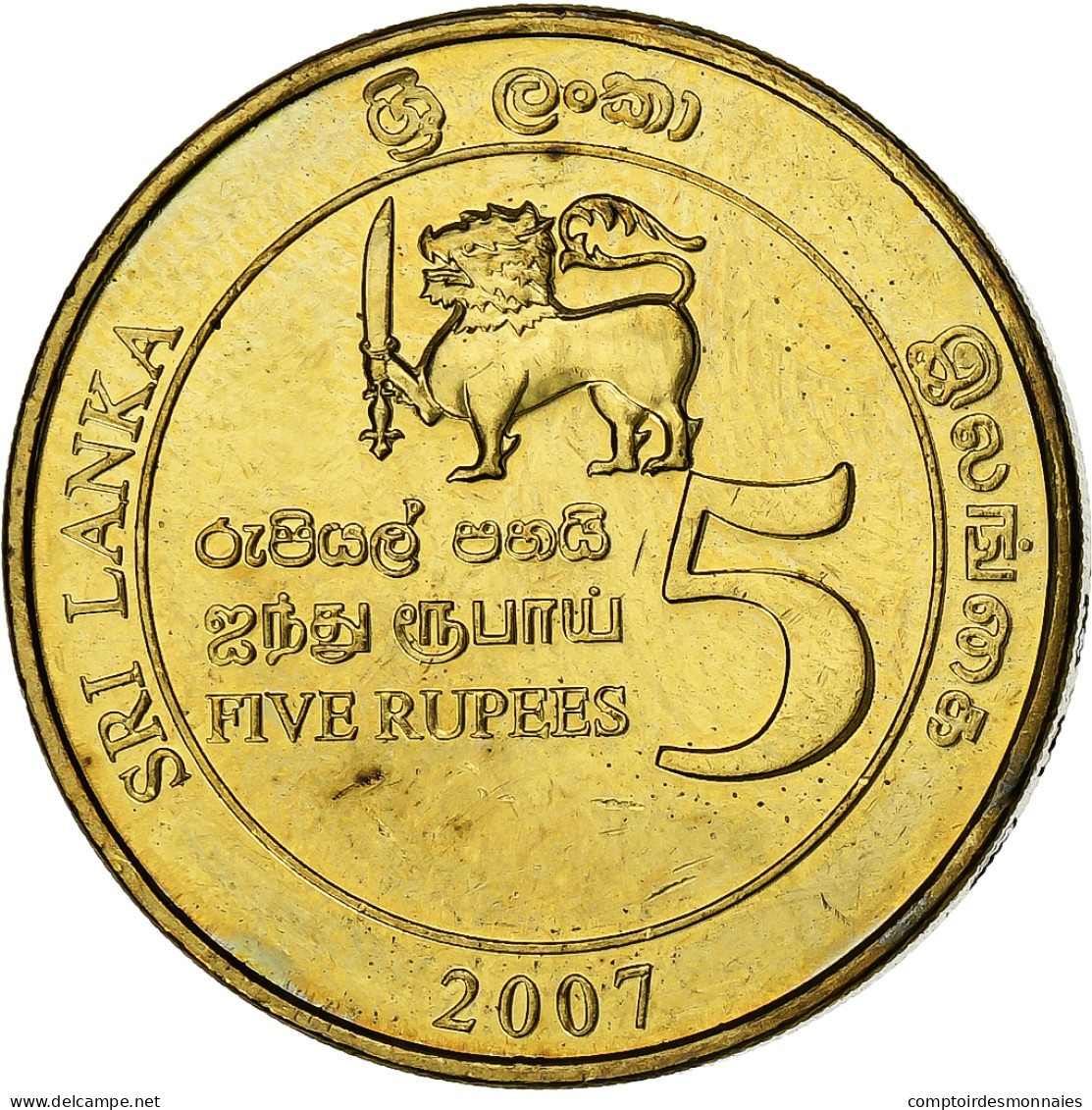 Sri Lanka, 5 Rupees, 2007, Brass Plated Steel, SPL, KM:173 - Sri Lanka