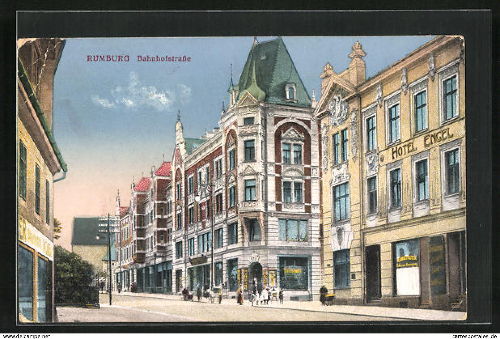 AK Rumburg / Rumburk, Strassenpartie An Der Bahnhofstrasse Mit Hotel Engel  - Tchéquie