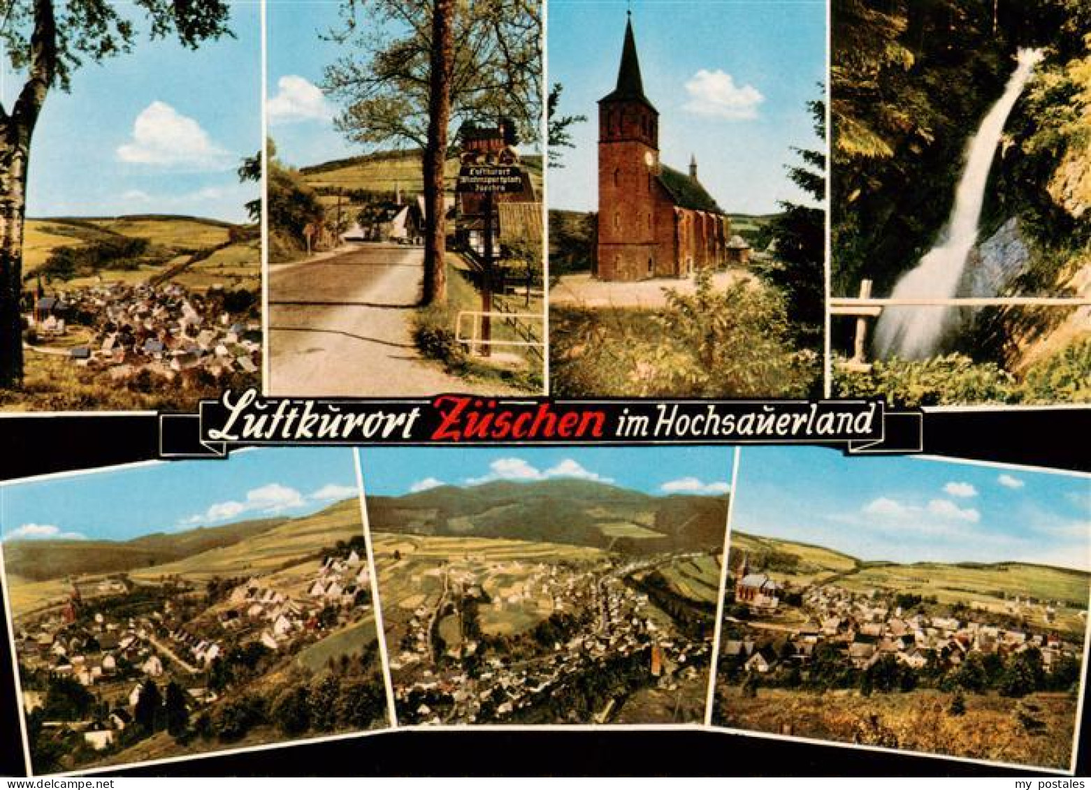 73943417 Zueschen__Sauerland Panorama Ortseingang Kirche Wasserfall Fliegeraufna - Winterberg