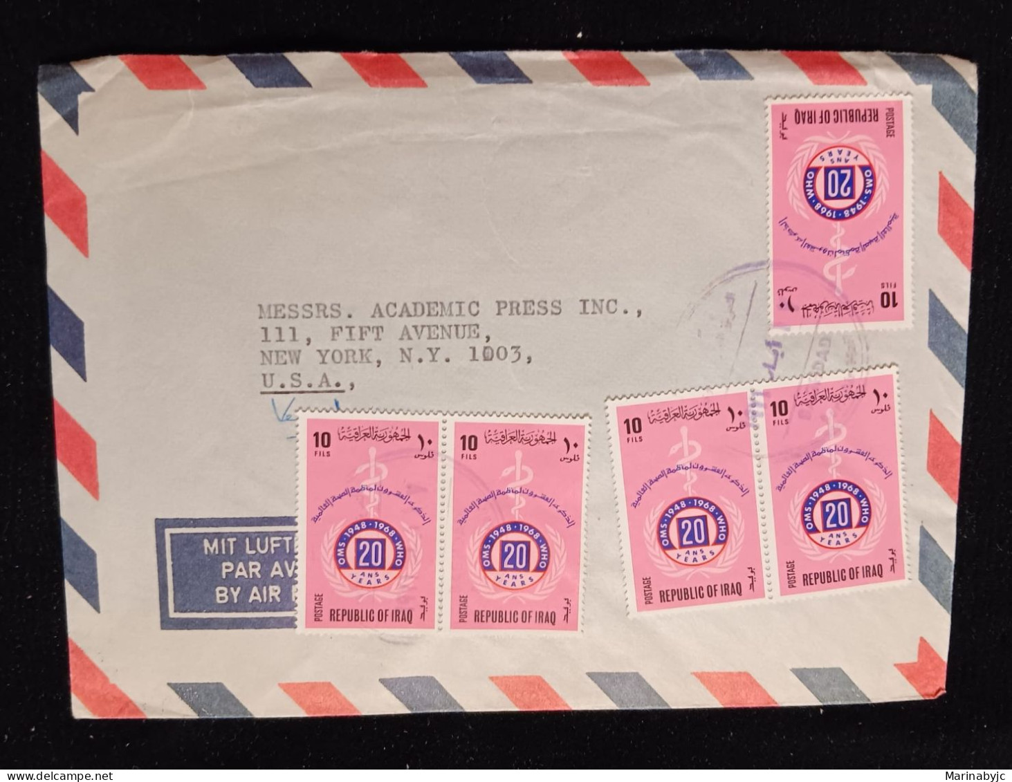 C) 1970, IRAQ, AIR MAIL, ENVELOPE SENT TO THE UNITED STATES. MULTIPLE STAMPS. XF - Irak