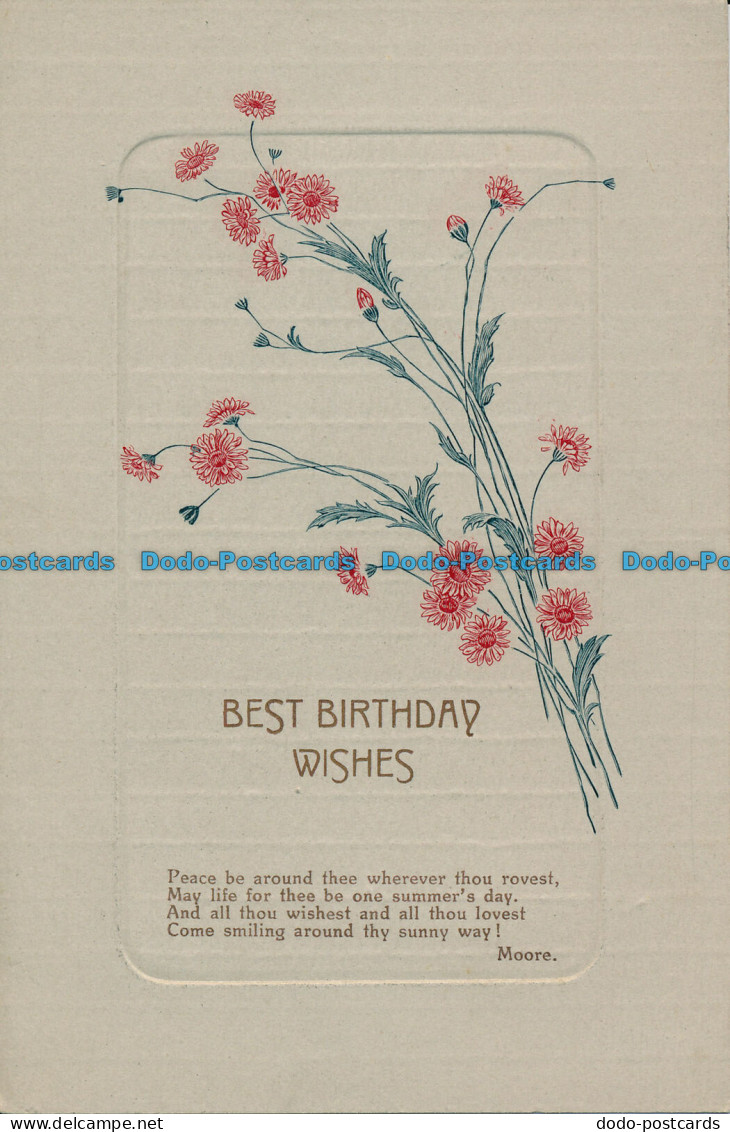 R025037 Greeting Postcard. Best Birthday Wishes. Flowers. Poem. Alfred Stiebel - World