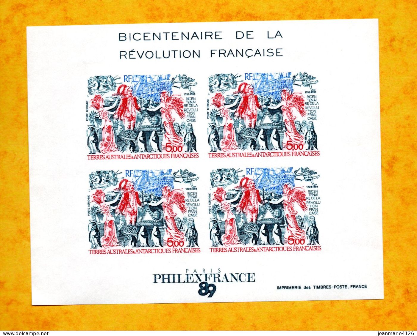TAAF 1989 - BLOC FEUILLET N° 1 ( PA N° 108 ** ) - NON DENTELE - ( NEUF ** ) - Cote 450€ - - Imperforates, Proofs & Errors