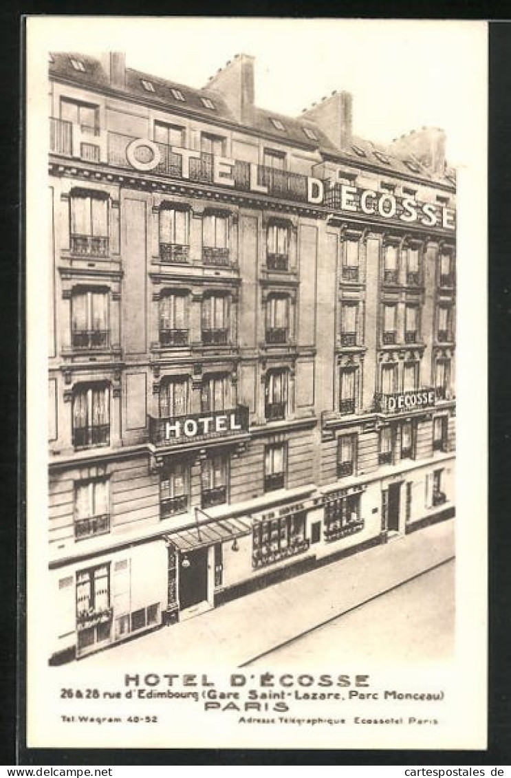 CPA Paris, Hotel D`Ecosse, 28 & 28 Rue D`Edimbourg  - Cafés, Hoteles, Restaurantes