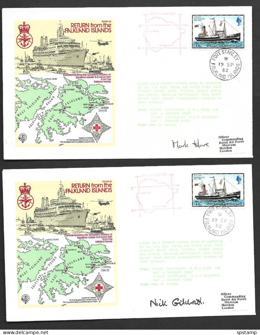 Falkland Islands 1982 Return From F.I. War Covers X 2 , Both 7p Mail Ship Franking , Differing Crew Signatures - Falkland Islands