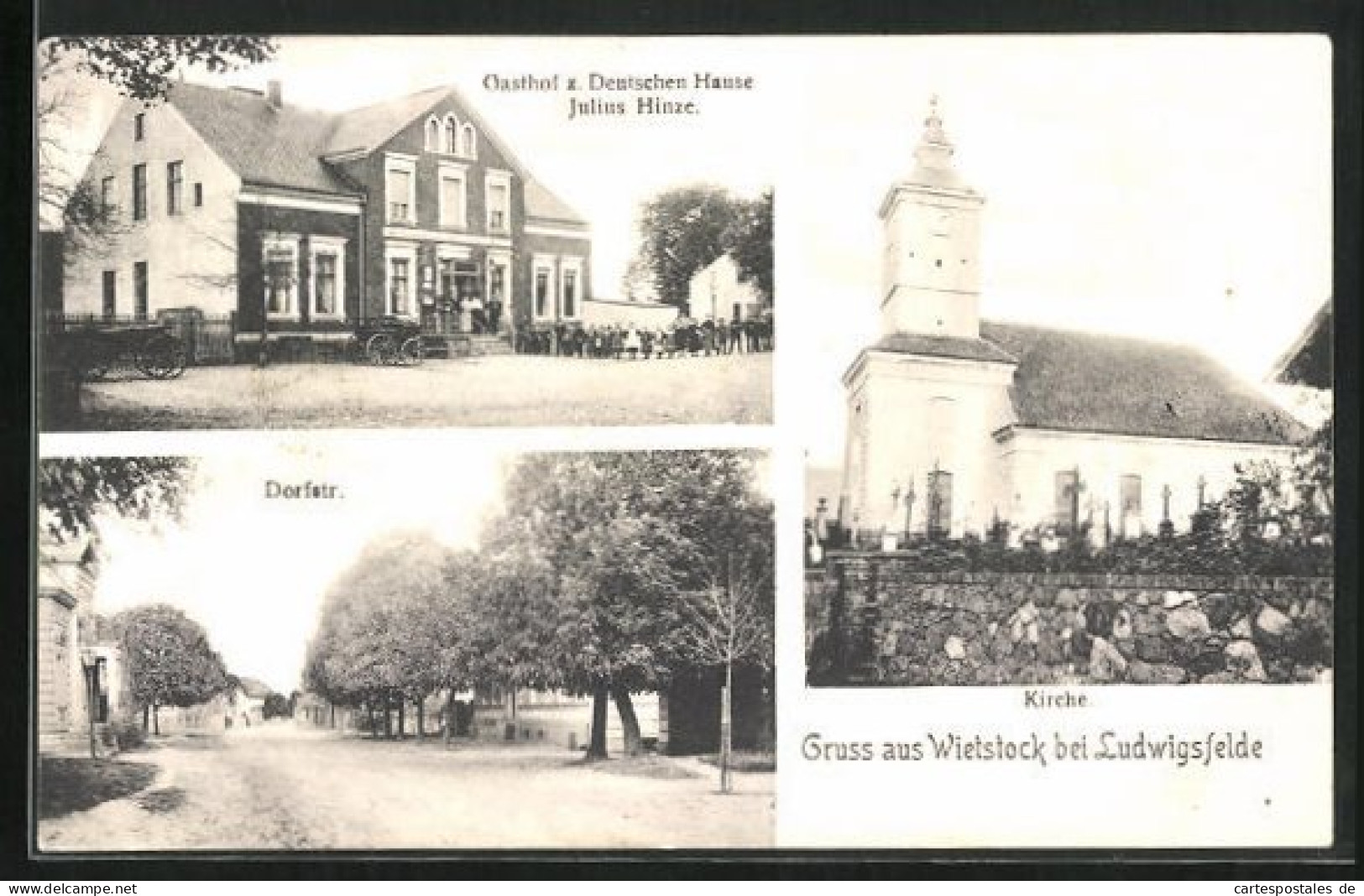AK Wietstock Bei Ludwigsfelde, Gasthof Zum Deutschen Hause, Dorfstrasse, Kirche  - Ludwigsfelde