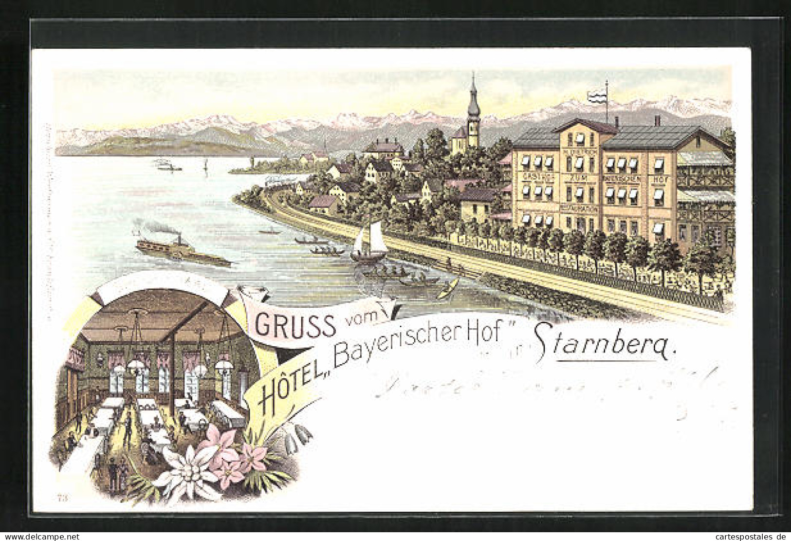 Lithographie Starnberg, Hotel Und Restaurant Bayerischer Hof, Speisesaal  - Starnberg